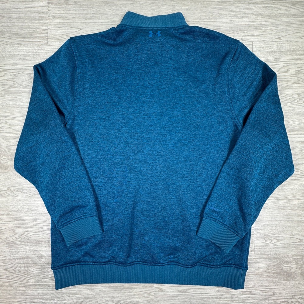 Under Armour‎ Mens Pullover Storm ColdGear Quarter Zip Blue XL Heathered Fleece - Picture 2 of 8